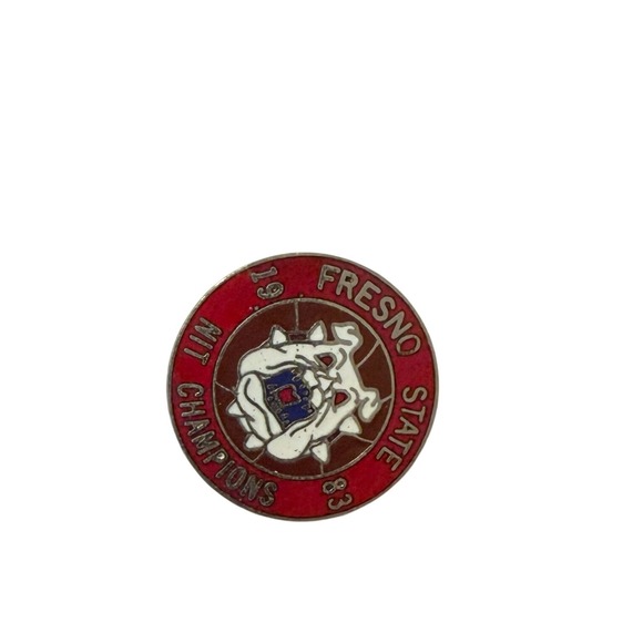 Fresno State Other - Vintage 1983 Fresno State Bulldogs NIT Champions Enamel Lapel Pin Red Silver